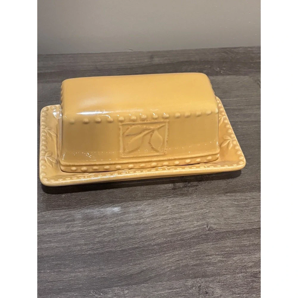 Signature Housewares Sorrento Gold Butter Dish Debby Segura Stoneware